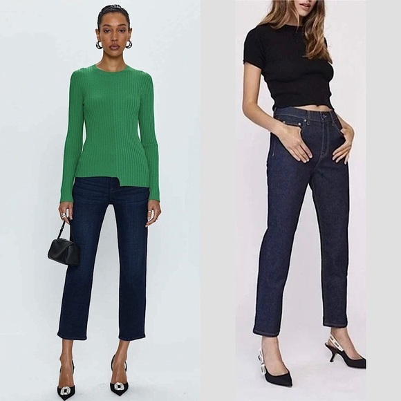 NWT PISTOLA Dark Wash Denim High Rise Cropped Slim Straight Cigarette Jeans 27 - Picture 2 of 7